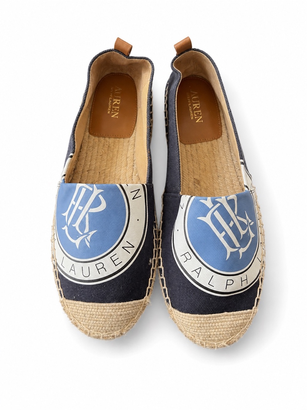 Lauren Ralph Lauren Cameryn Navy Logo Canvas Espadrille Flats Size 9.5